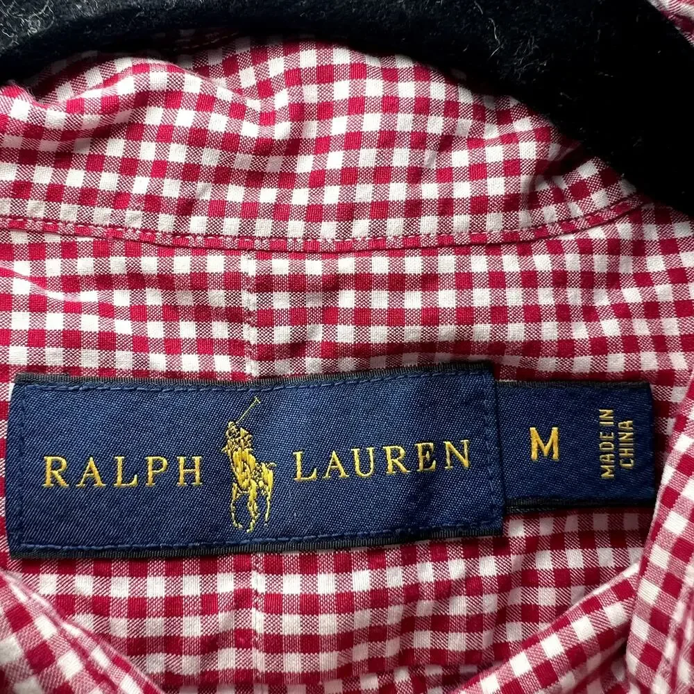 POLO RALPH LAUREN Red & White Gingham Short Sleeve Button Down Mens Shirt